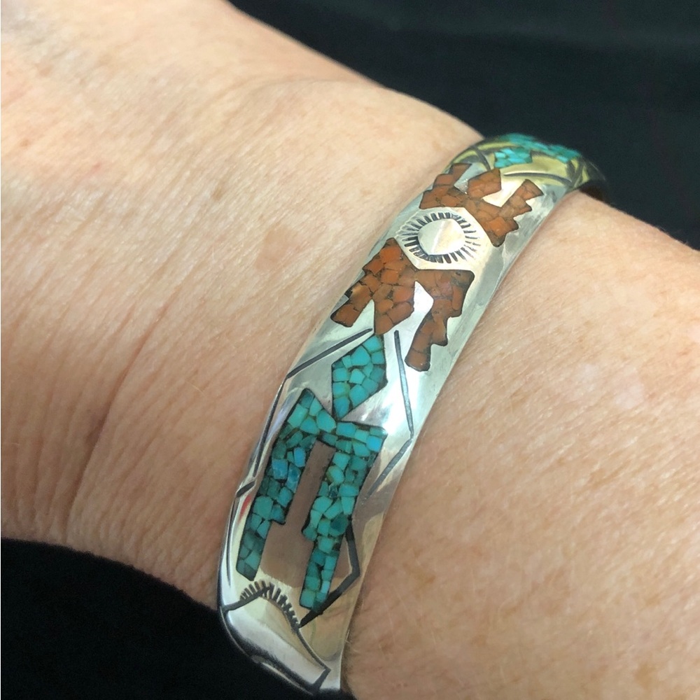 Mother’s Day,Sterling Silver/turquoise/coral cuff bracelet, Signed by theartist. - Picture 4 of 15